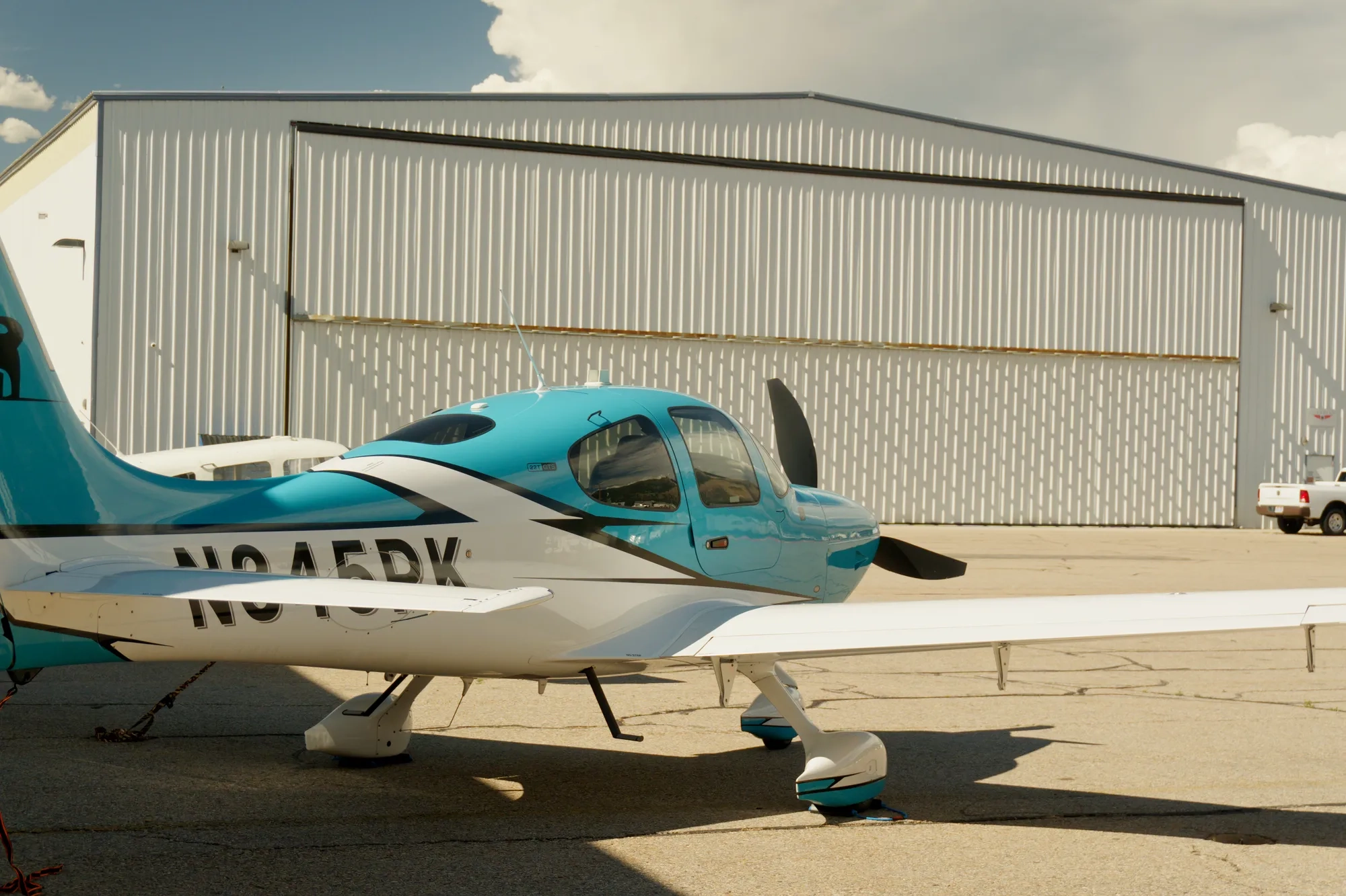 Cirrus SR22T high performance training aircraft parked at Blitz Aviation in Ogden, Utah