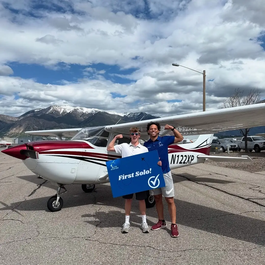 Blitz Aviation student celebrating a first solo flight in Ogden, Utah