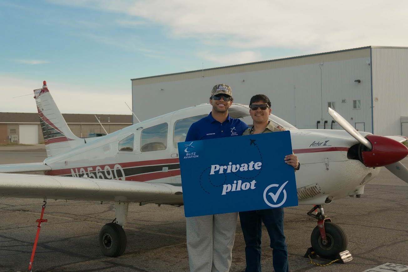 Student pilot standing with the Blitz Aviation Piper Archer II in Ogden, Utah